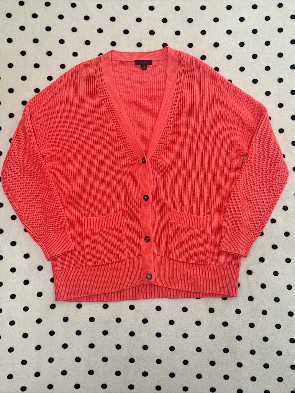 J. Crew Chunky Cotton-Cashmere Blend Coral Cardigan Size S